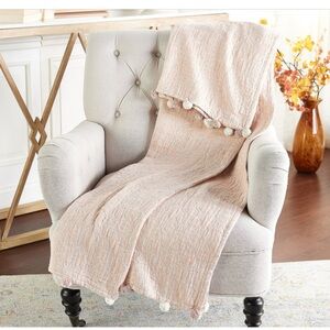 WILL TAYLOR Bright Bazaar 100%Cotton Jacquard Throw W/Pom Pom 60x72 In R…